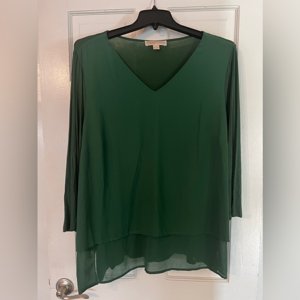 Michael Kors Sheer Overlay in Front VNeck Long Sleeve